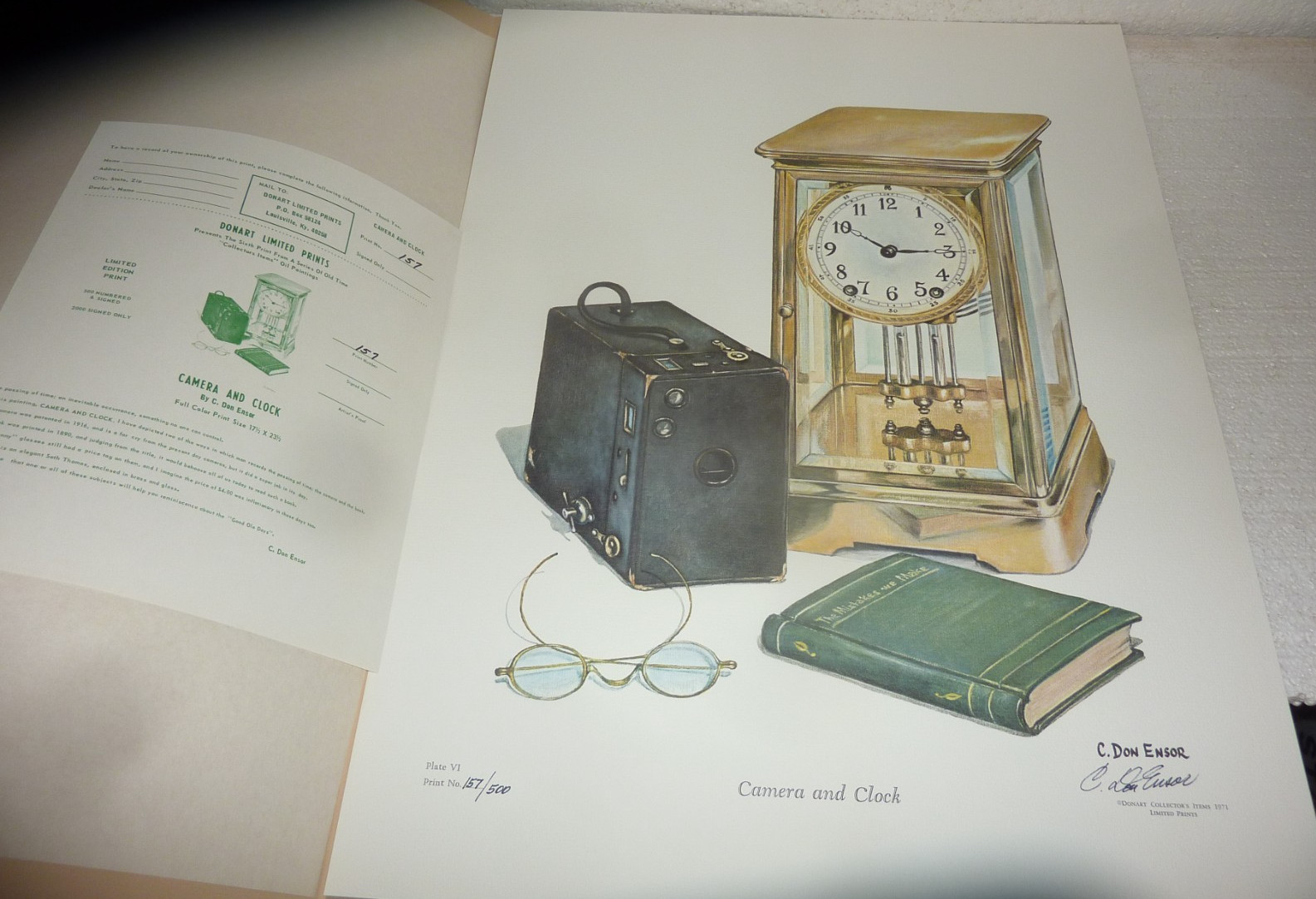 C. Don Ensor “Camera And Clock” 1971 Limited Edition Art Print 157/500 Signed