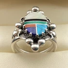 VTG Sterling Inlay Ring 925 Silver Sz. 8 Unmarked Native American - Turquoise