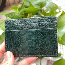 Real Green Ostrich Leg Leather Credit Card Holder Minimalist Wallet Unisex Gift