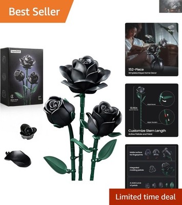 Black Roses Flower Building Set - 3 Pack | Gift for Any Occasion - 13 Inches