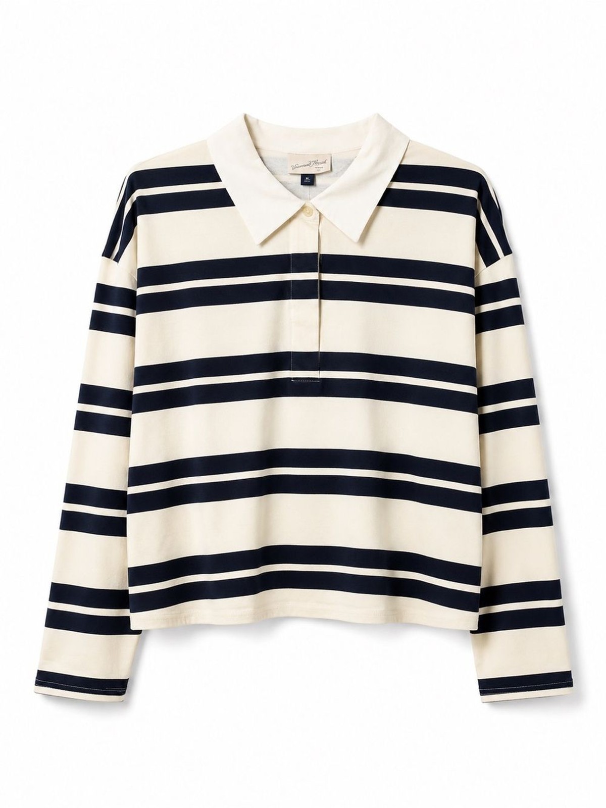 Universal Thread Striped Long Sleeve Rugby Polo Shirt Women’s XXL Cream & Navy