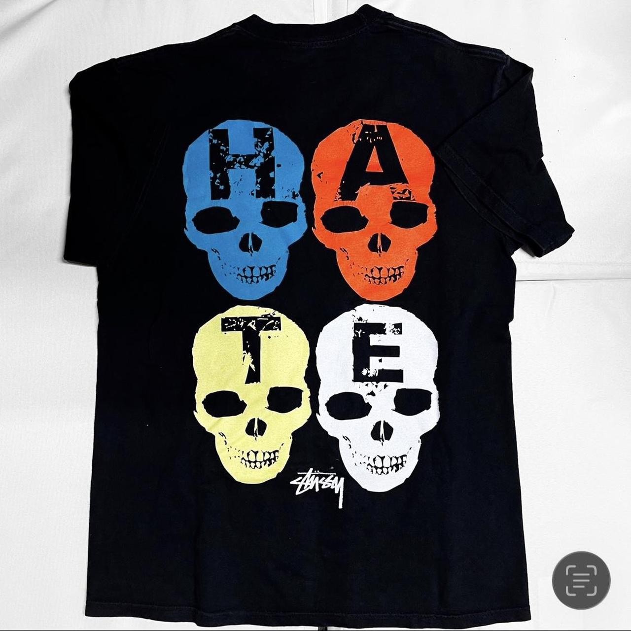 Vintage y2k stussy love hate skull Skeleton T Shirt Tee Top  Medium  Black image 4