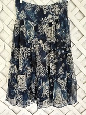 Lauren Ralph Lauren 100 Silk Midi Skirt Blue Lined Boho Old Money Flowy Large