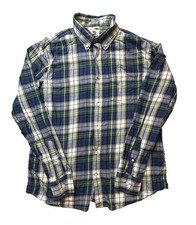 Old Navy Shirt Mens Large Blue Green Plaid Slim Fit Button Down Cotton Twill