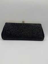 Vintage Black Sparkling Clutch Bag With Brass Trim