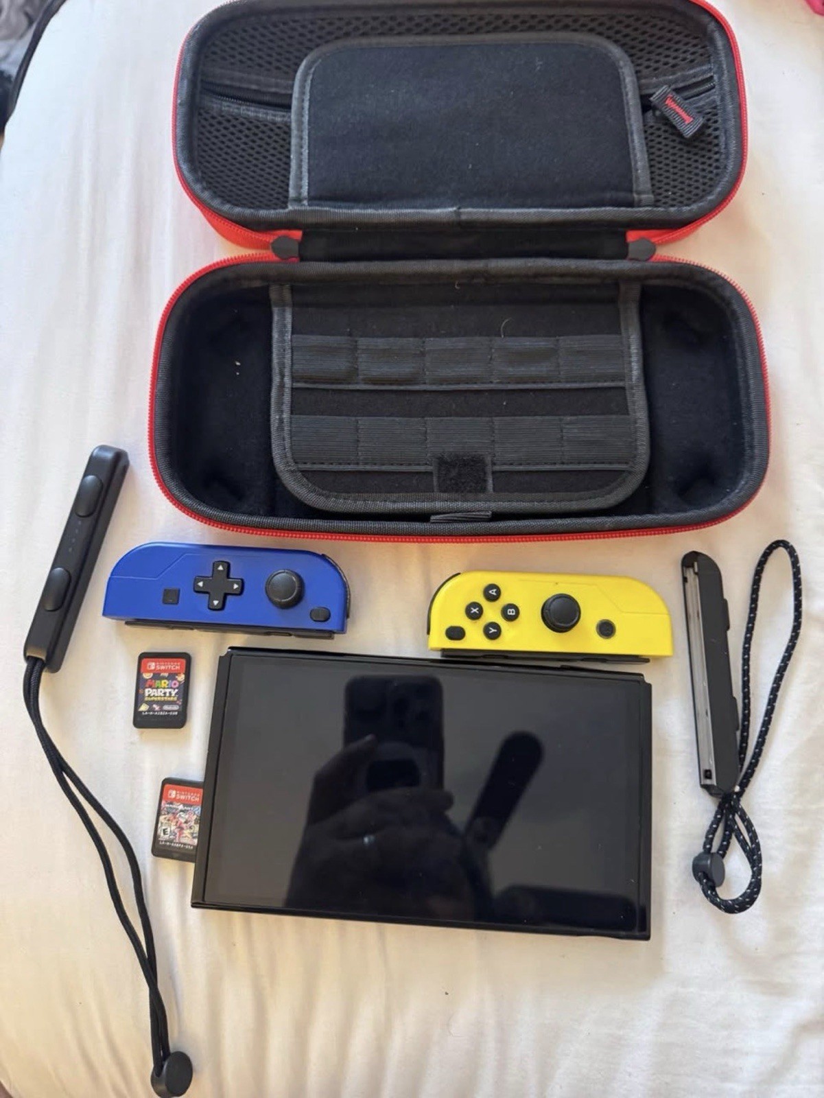 Nintendo Switch Console Blue Yellow Joy-Con Red Case Mario Party Mario Kart