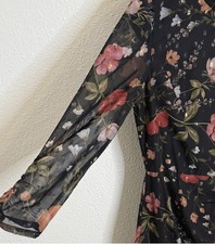 NWT-Eliza J- Black Floral Midi Chiffon Dress- Size 8