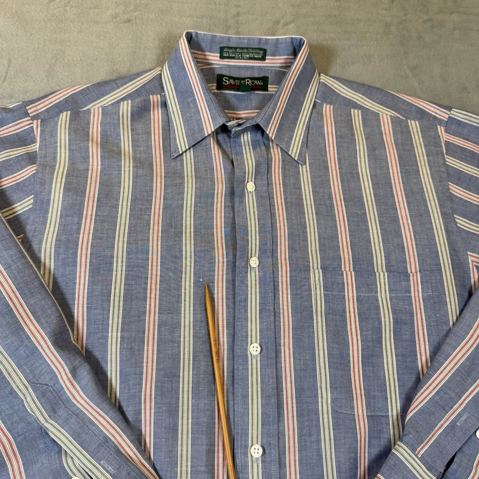 Savile Row Striped Dress Shirt Mens 16.5 32/33 Blue Pink Green Cotton Blend USA - Image 2 of 4
