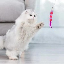 Interactive Cat Teaser Wand Toy Feather String Elastic Stick Pet Play
