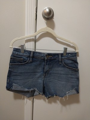 Express Short Shorts Relax Low Rise Blue Denim Women's Sz 4 Front Cuff Raw Hem