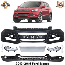 Front Bumper Cover Fascia & Fog Light Assembly Kit For 2013-2016 Ford Escape