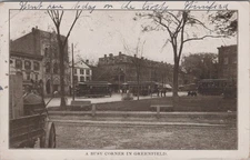 A Busy Corner In Greenfield Massachusetts MA 1906 Trolley Cars Postcard