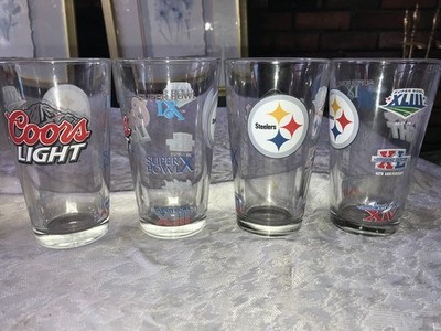 4 PITTSBURGH STEELERS 6-Time SUPER BOWL Champions Coors Light 16oz PINT GLASS 5¾