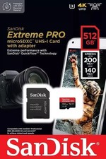 SanDisk 512GB Extreme Pro MicroSDXC UHS-I U3 A2 Memory Card W/ Adapter