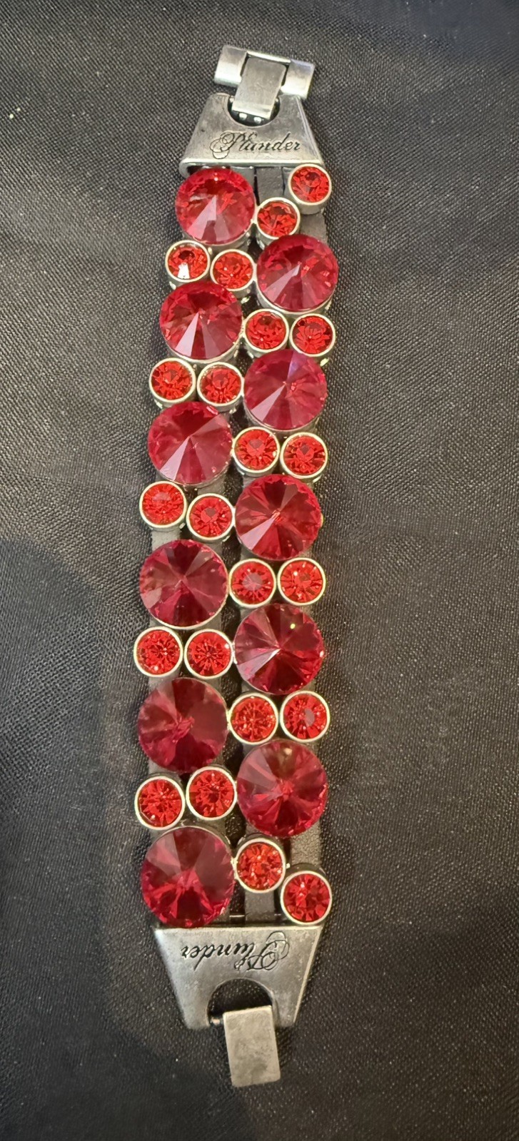 PLUNDER Silver Tone & Red Statement Chunky Large … - image 4