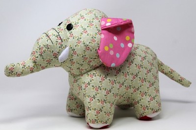 GreenGate Stuffed Teddy Elephant Lily Petit Pink Roses Fabric Polka Dot Ears 12''
