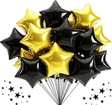 30Pcs 18 Inch Large Black Gold Star Shape Foil Balloons Big Stars Helium Mylar B