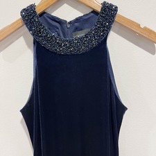 Vintage Alex Evenings Dress Velvet Maxi Medium Halter Beaded Sleeveless Formal