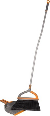 Ergo Broom & Dustpan Set Angled Broom W/ Replaceable Bristle Head & Hang Loop