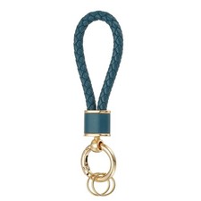 Braided Leather Keychain for Car Bag Wallet Gold/Tibetan Blue