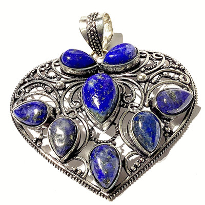L A P I S L A Z U L I  EDELSTEIN Anhänger 925ER STERLINGSILBER HANDGEFERTIGT