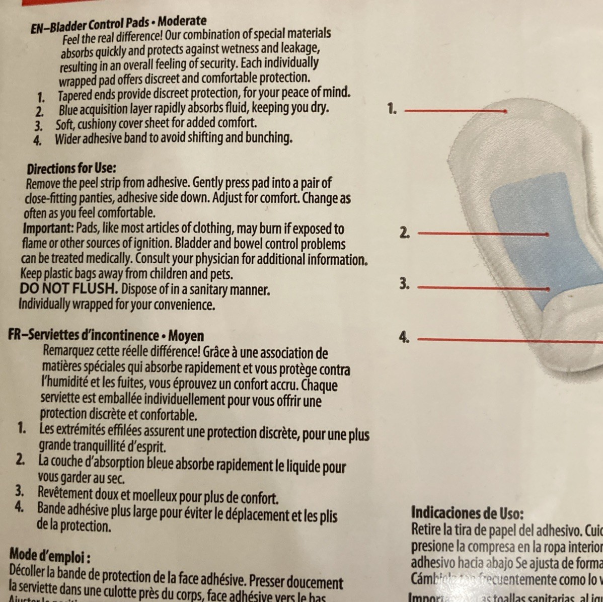 Bladder Control Pads Liner 100ct 4''x10.75'' Moderate Absorbency Unisex