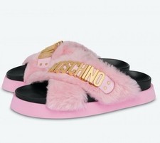 MOSCHINO Logo Faux-fur Slides In Pink Sz IT 38 US 8 495