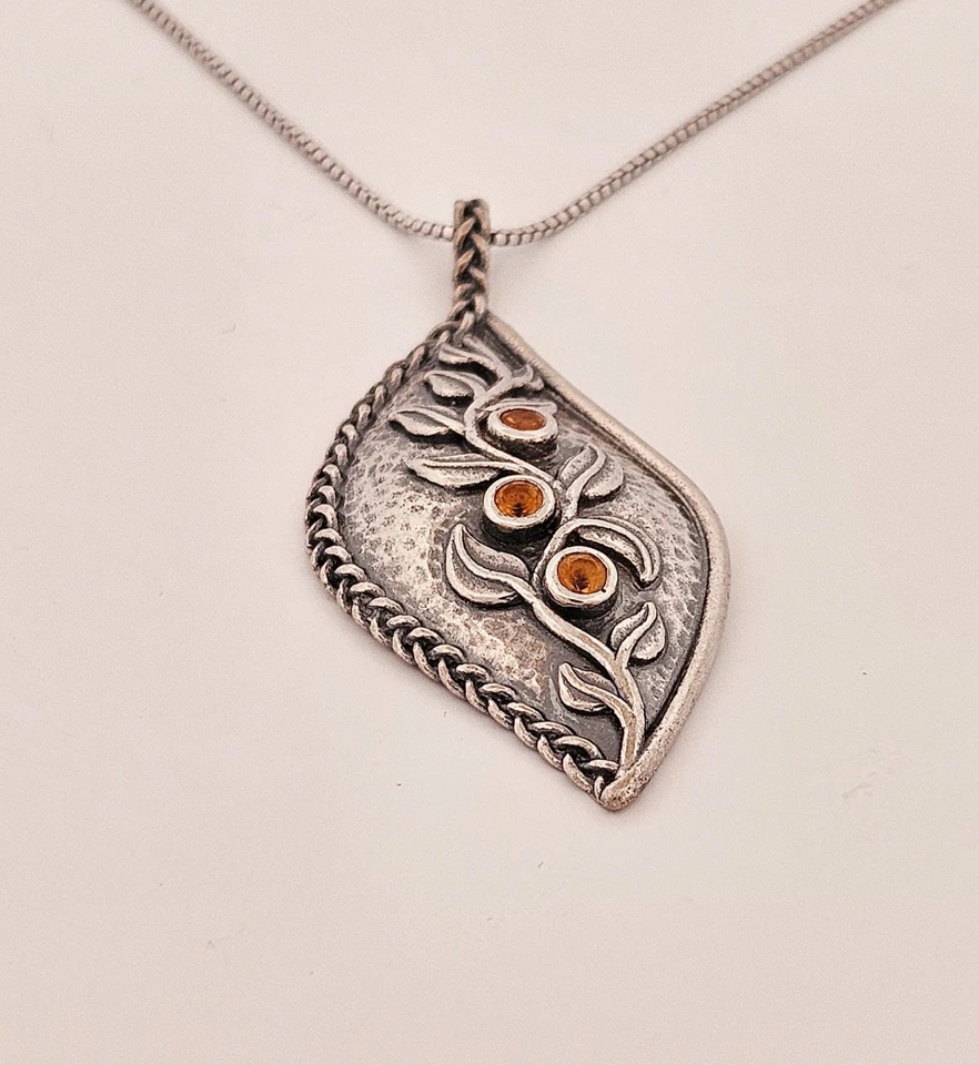 Paz Creations Israel plata esterlina oxidada hoja de citrino colgante/collar 20" Foto 4 de 4