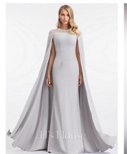 Mother of The Bride Dresses with Cape Long Lace Appliques Formal Chiffon