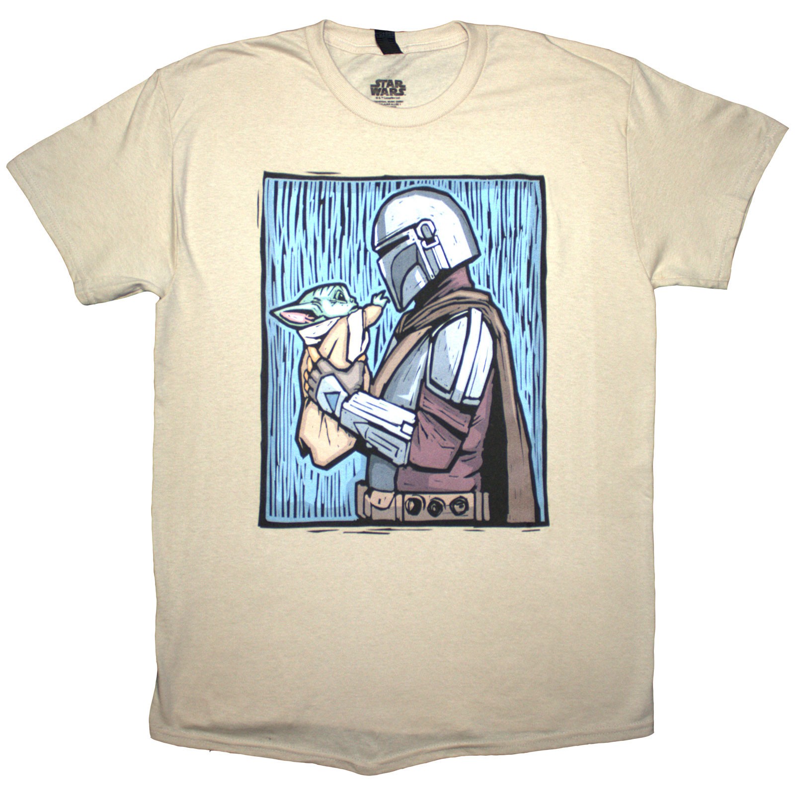Star Wars Unisex T-Shirt: The Mandalorian Holding Grogu (Large)