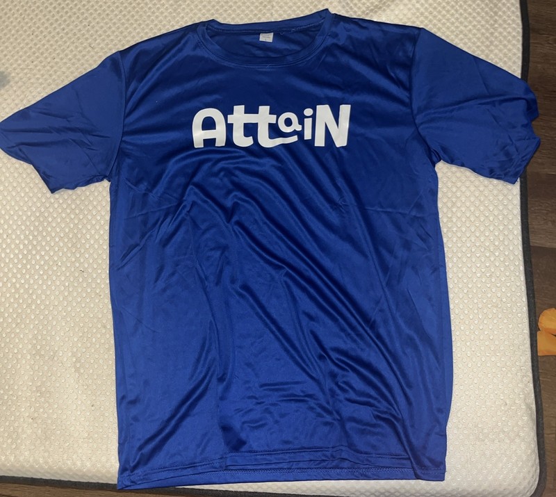 Attain Blue and White Large Tee Shirt Breathable Fabric Short Sleeve