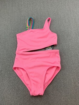 Art Class Beaded Strap 1 PC Swimsuit Girls Size Medium 8 Pink Side Cut Out Cute
