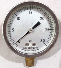 Ashcroft Bronze Tube Brass Socket 30 PSI Pressure Gauge 2-1/2" w/ 1/4" NPT