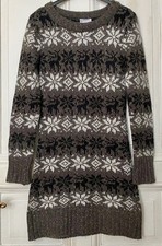 Warmes Strick Kleid, Long Pullover, Norweger Muster Hirsche Schneeflocken, Gr. S