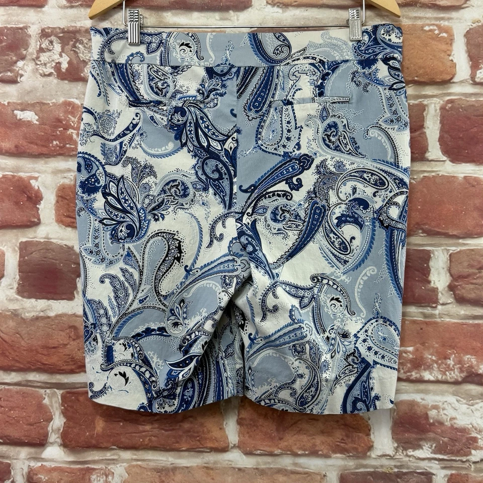 Chicos Bermudas Pantalones Cortos Mujer 14 Azul Blanco Boho Floral Abstracto Elástico Foto 4 de 4