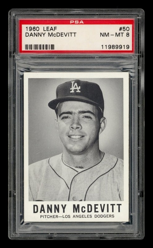 1960 Leaf Set-Break # 50 Danny McDevitt PSA 8 NM-MT