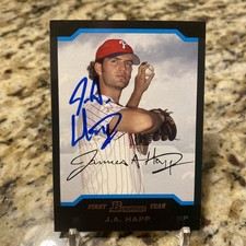 Autographed Signed J.A. HAPP Philadelphia Phillies 2005 First Bowman Card #BDP77