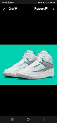 Nike Air Jordan 2 Retro White Crystal Mint Grey Sneakers FN6755 Size 12 W 10.5 M
