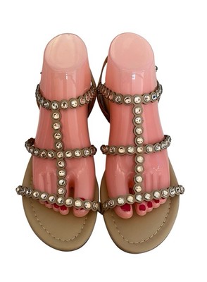 ASH Saphir Leather Sandal With Rhinestone Embellishment (Sand) Size 40