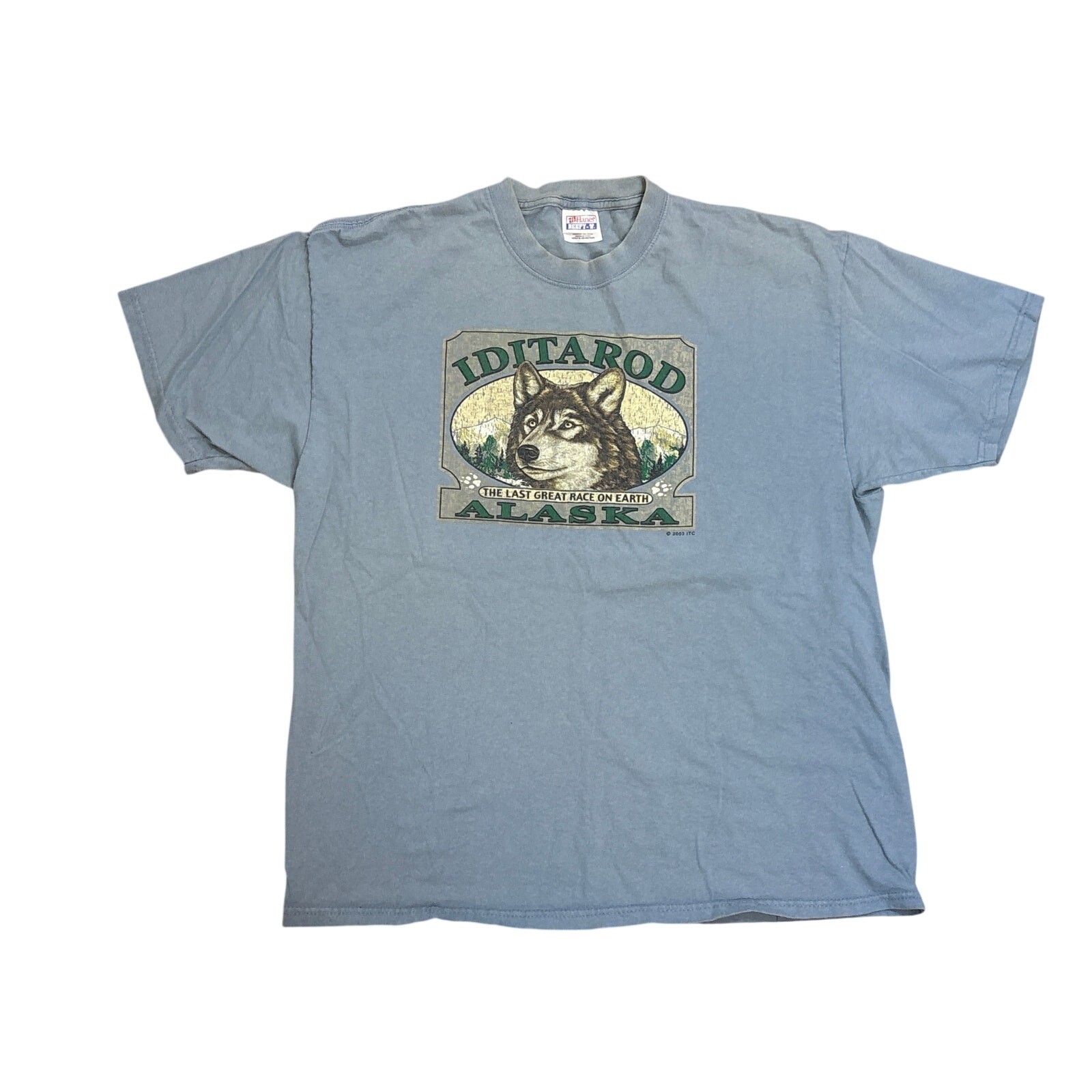 Y2K Iditarod The Last Great Race On Earth XL Alaska husky 2003 shirt faded blue