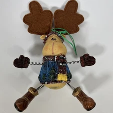 Moose with felt horns in sweater boots mittens Christmas Tree Ornament  6.5"