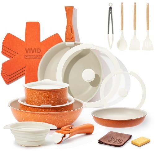 Ceramic Cookware Sets, Pots and Pans Set Nonstick, 22Pcs Orange - 22Pcs