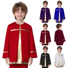Kid Boys Metallic Block Liturgical Praise Worship Church Dance Pullover Costume