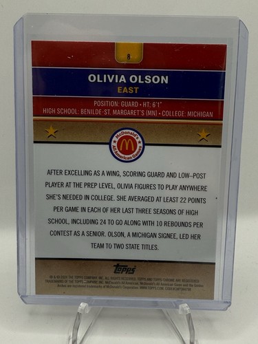 Olivia Olson 2024 Topps Chrome McDonald’s All-American Purple Refractor /150 #8 - Picture 2 of 2