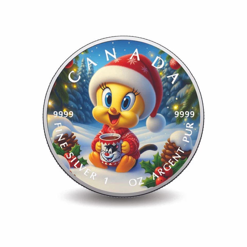 2025 Canada 1oz 9999 Silver BU Holiday Cheer with Tweety! Colourized - Bild 3 von 4