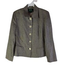 Vintage 90s Lauren Ralph Lauren Blazer Jacket Linen Wool Houndstooth Equestrian