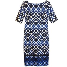 Eliza J Dress Sz 8 Blue Short Sleeve Ponte Knit Sheath Office Lined EUC