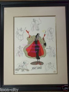 ❤️ Disney cel Marc Davis Cruella de Vil hand painted 101 Dalmatian New Frame