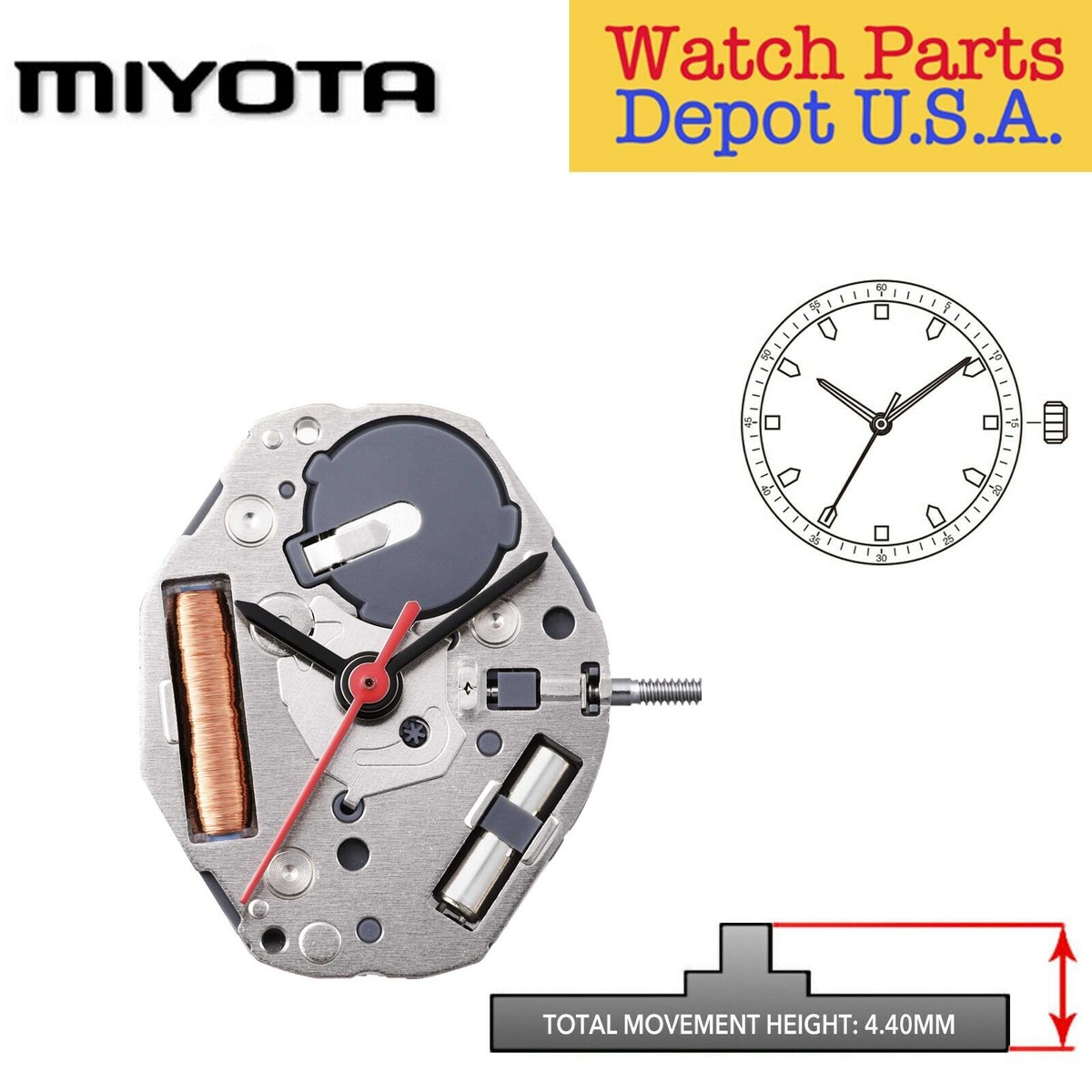 Original Miyota GL34 Japan Quartz Movement, Hands NEW!