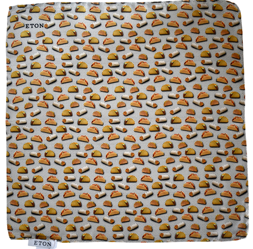 🆕️NEW ETON TACO & BURRITO Print 100% SILK Pocket Square Handkerchief ITALY - Picture 4 of 6